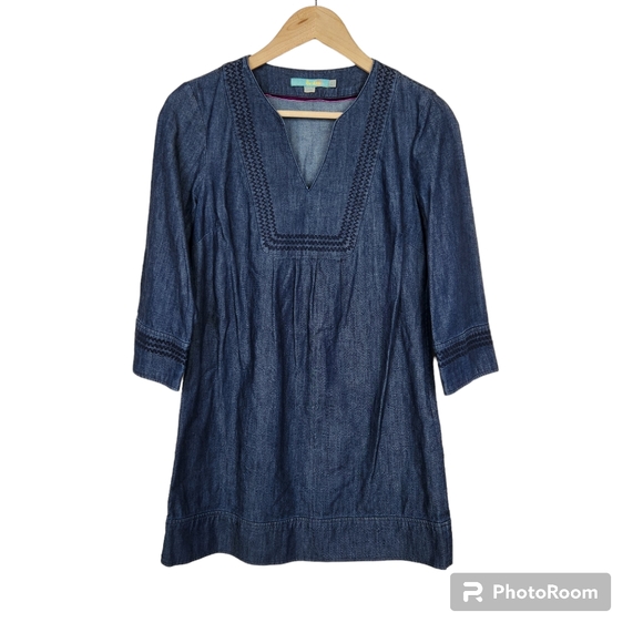 Boden Dresses & Skirts - Boden Blue Zig Zag Denim Tunic V Neck Dress Sz 6